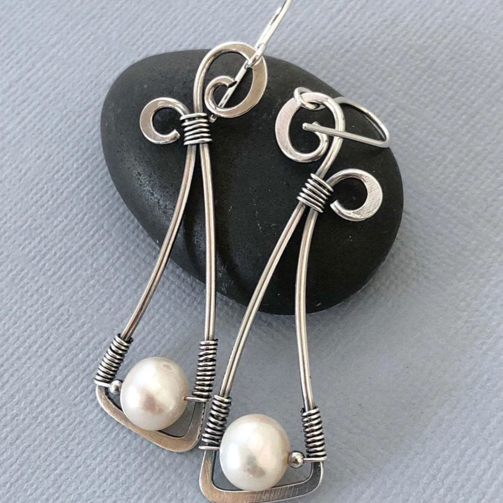 boucles d'oreilles vintage en perles d'argent sterling