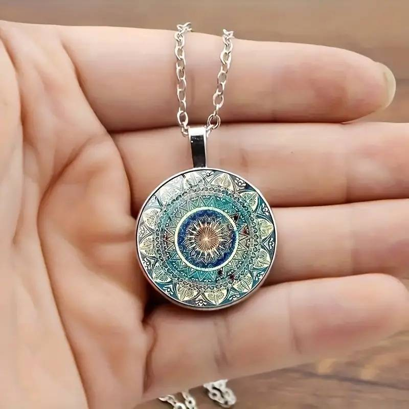 Collier Mandala Bleu Arrondi Vintage